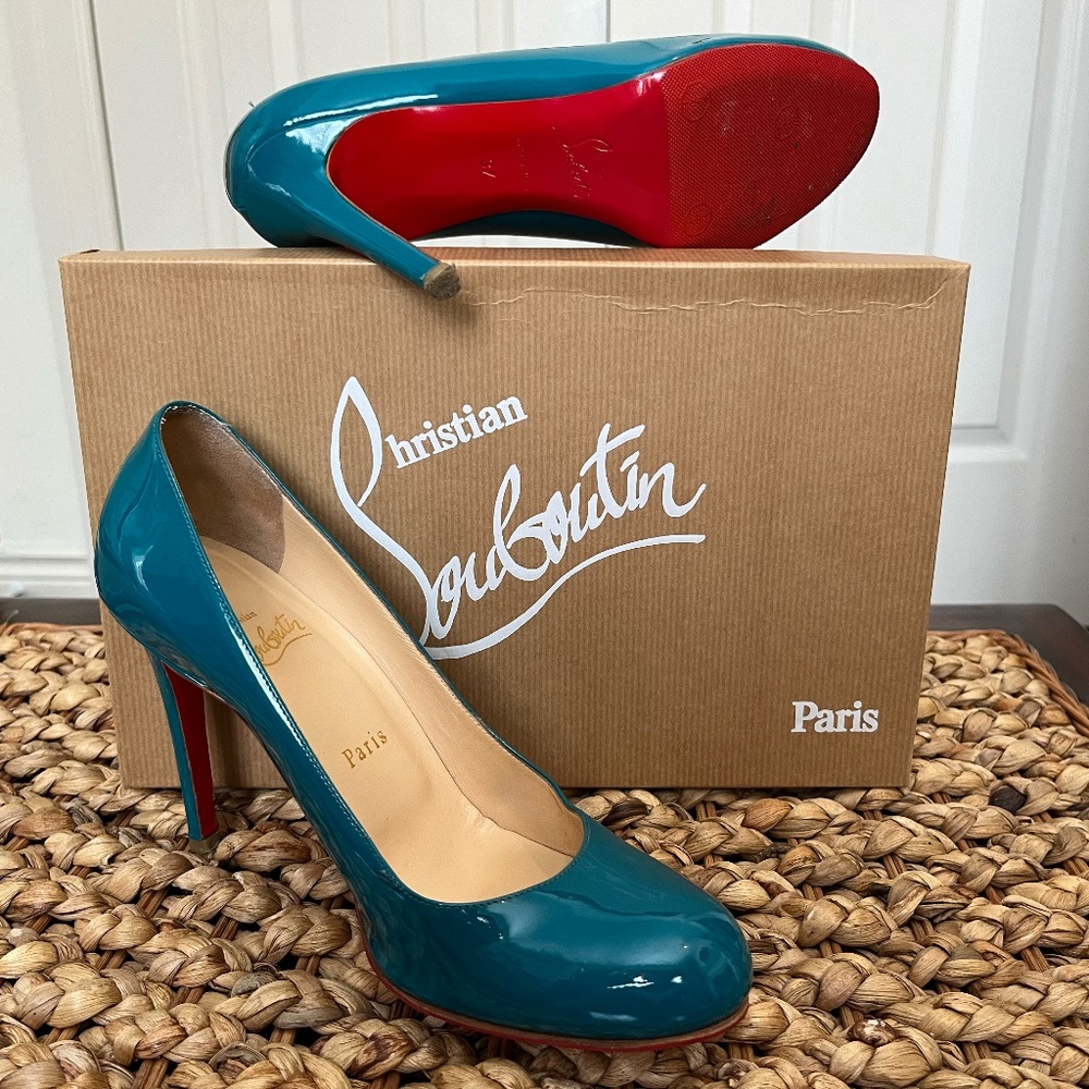 Louboutin blue patent leather heels